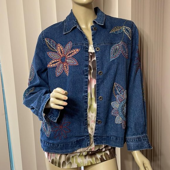 Alfred Dunner Jackets & Blazers - Women's  Medium10Petite Embroidery Hippie Gypsy Jean Jacket